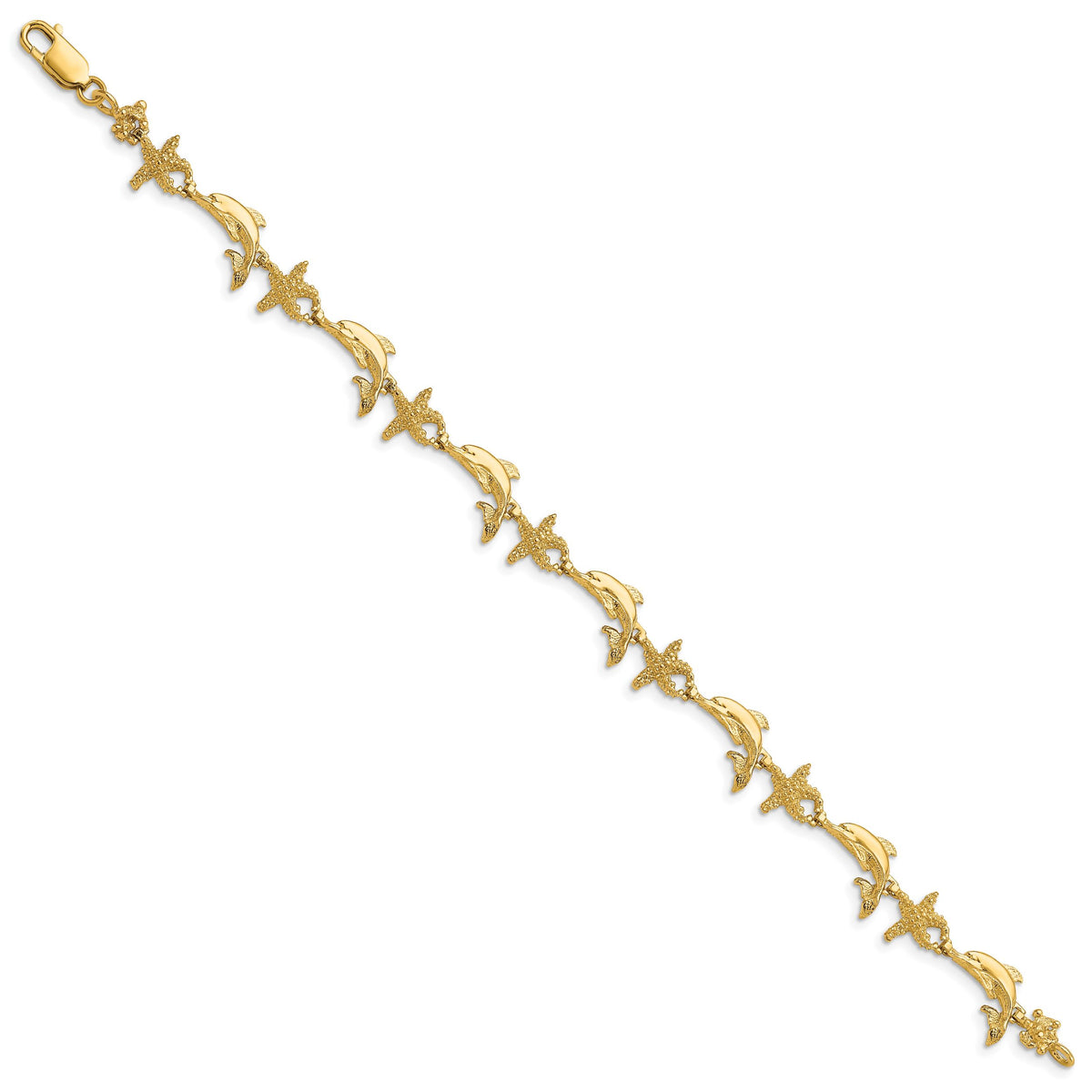 14K Dolphin and Starfish Bracelet-FB1606-7.5