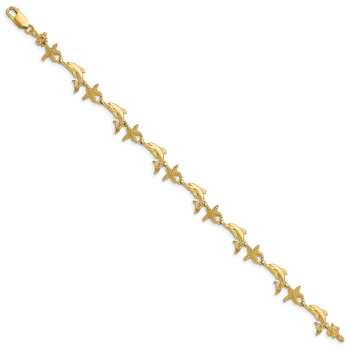14K Dolphin and Starfish Bracelet-FB1606-7.5