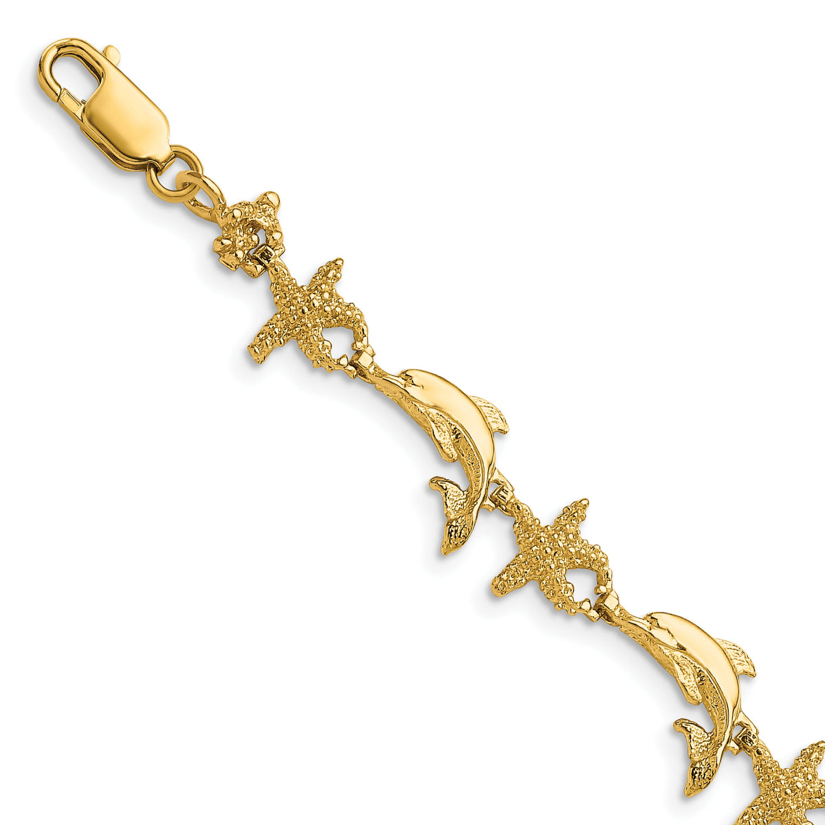 14K Dolphin and Starfish Bracelet-FB1606-7.5