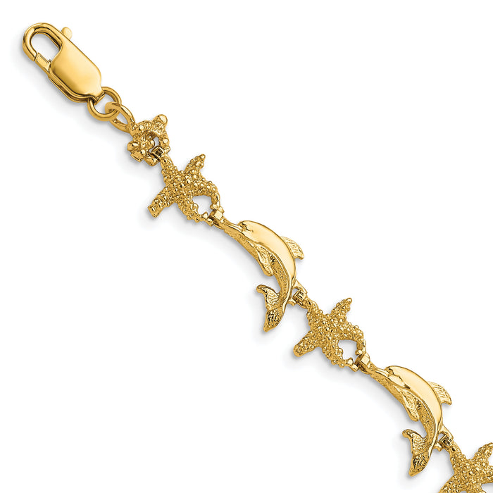 14K Dolphin and Starfish Bracelet-FB1606-7.5