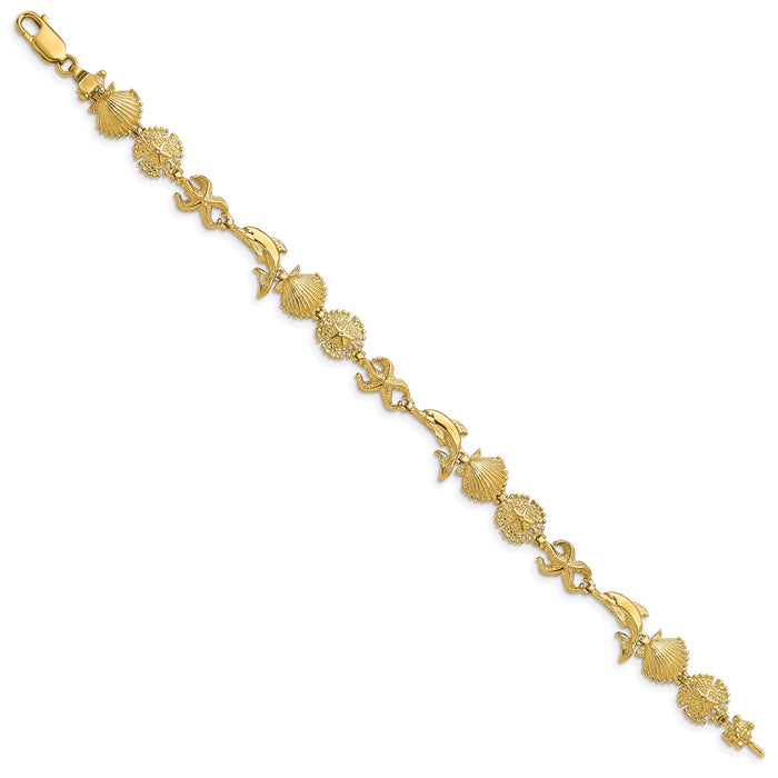 14K Dolphin and Sea Shells Bracelet-FB1608-7