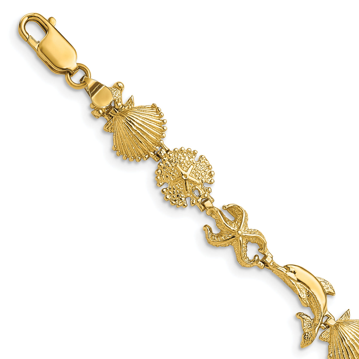 14K Dolphin and Sea Shells Bracelet-FB1608-7