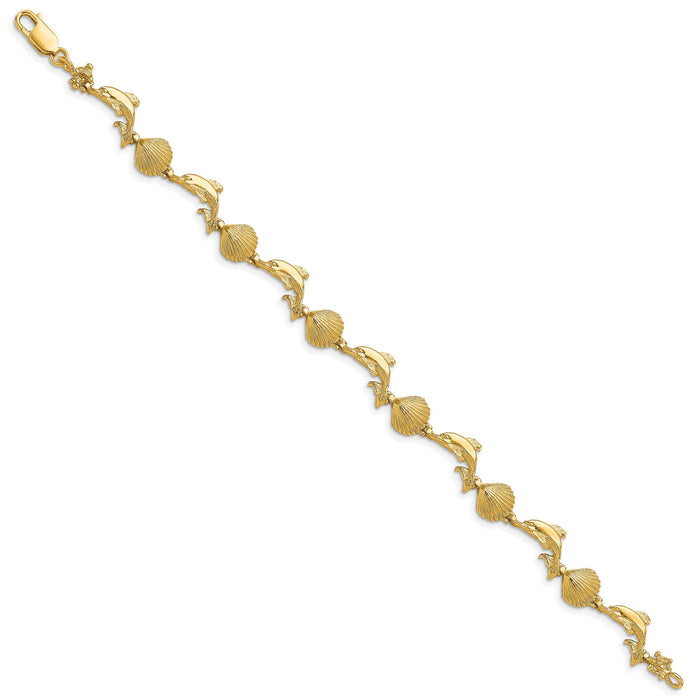 14K Dolphin and Shell Bracelet-FB1610-7.25