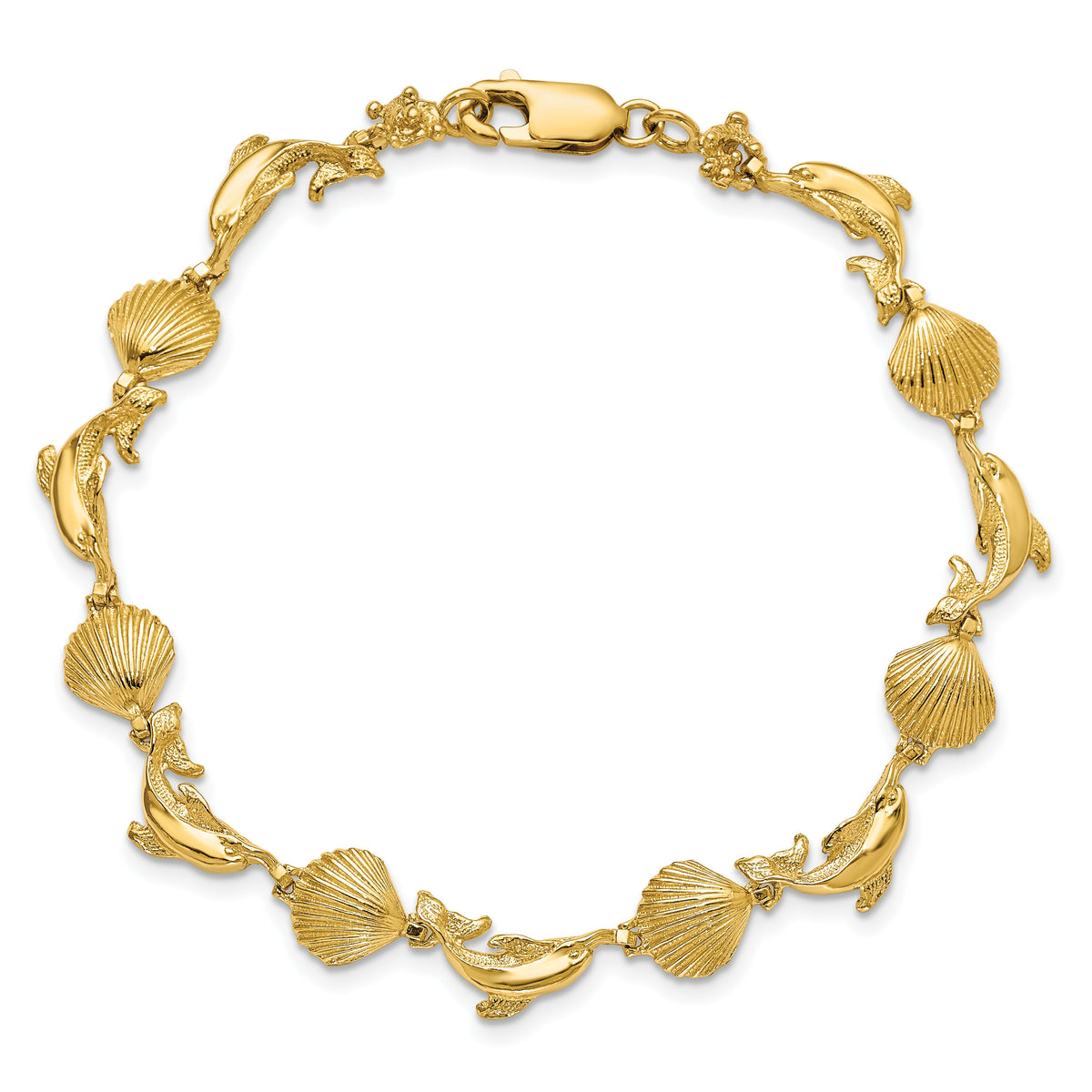 14K Dolphin and Shell Bracelet-FB1610-7.25