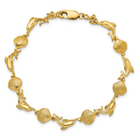 14K Dolphin and Shell Bracelet-FB1610-7.25