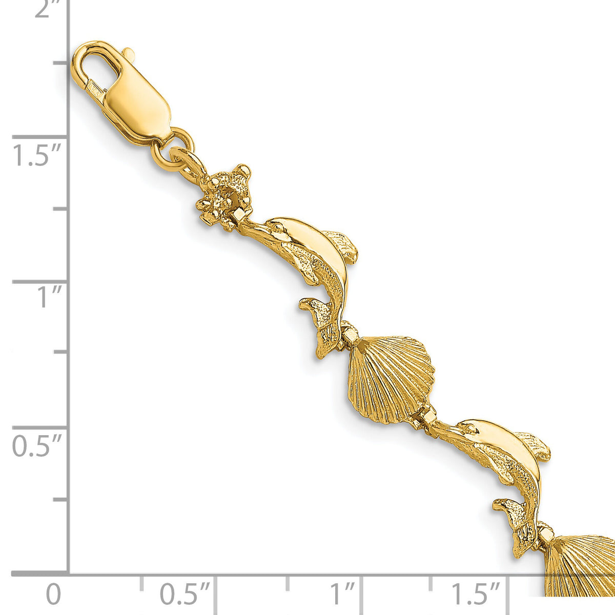 14K Dolphin and Shell Bracelet-FB1610-7.25