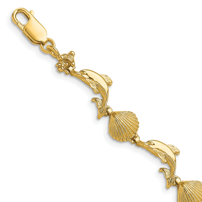 14K Dolphin and Shell Bracelet-FB1610-7.25