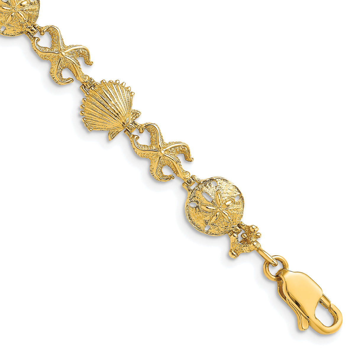 14K Shell, Sand Dollar, Starfish Bracelet-FB1618-7