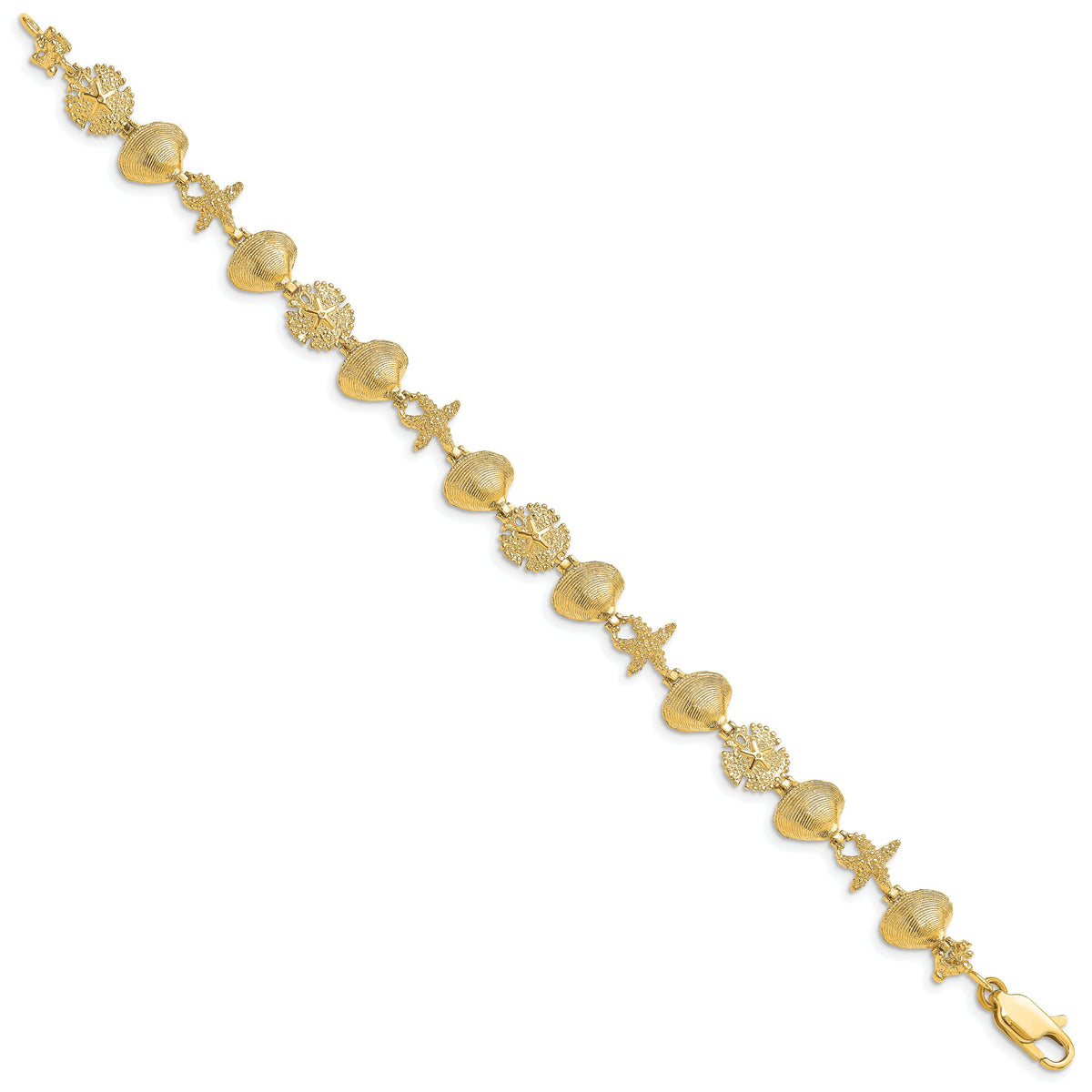 14K Sand Dolloar, Clam, Starfish Bracelet-FB1631-7.25
