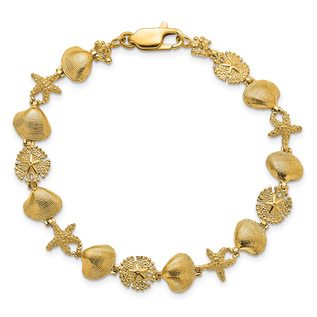 14K Sand Dolloar, Clam, Starfish Bracelet-FB1631-7.25