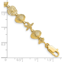 14K Sand Dolloar, Clam, Starfish Bracelet-FB1631-7.25