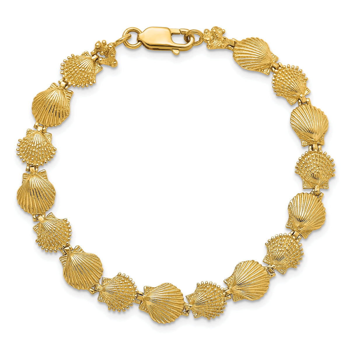 14K Polished /Textured Scallop Shell Bracelet-FB1699-7