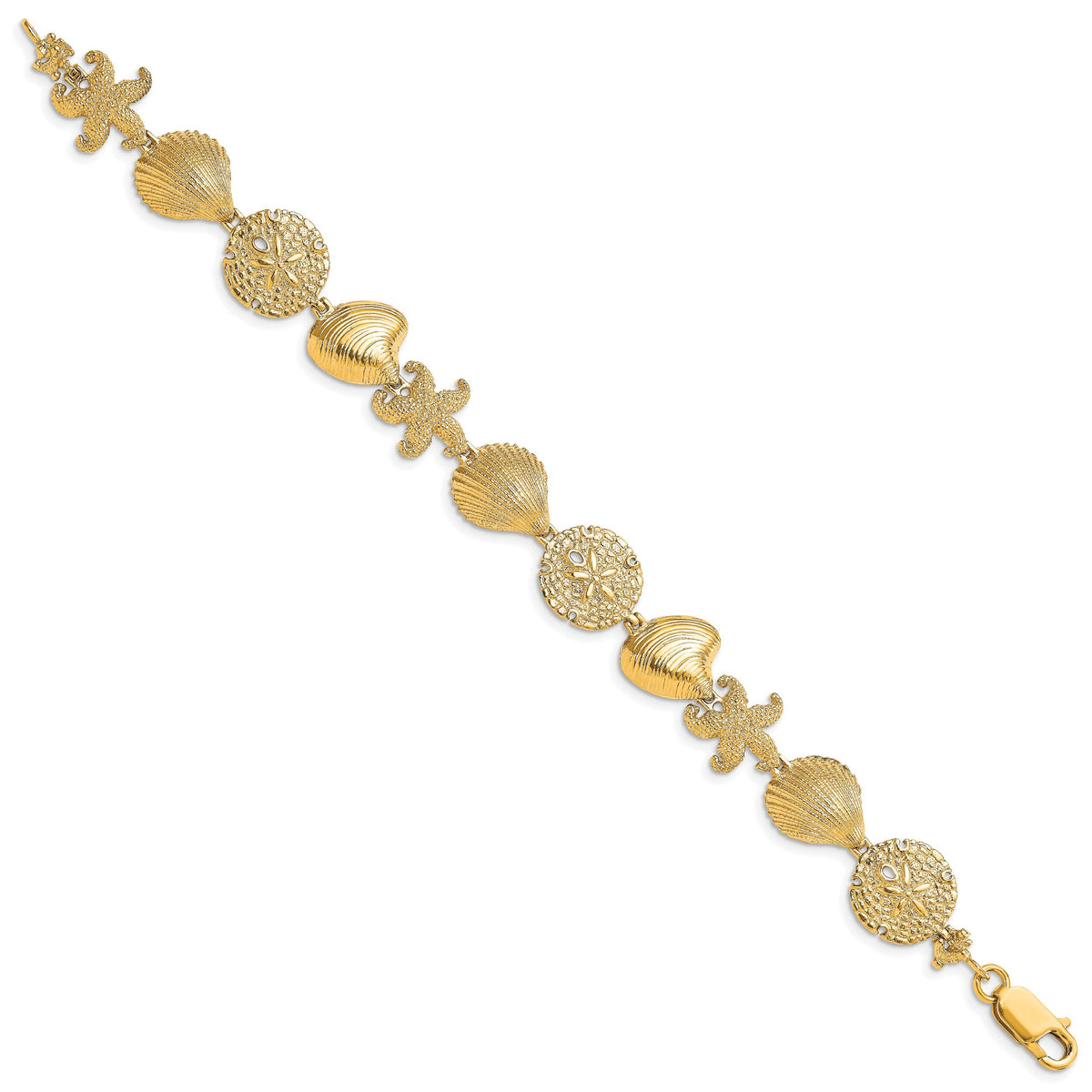 14K Starfish, Shell, Clam Link Bracelet-FB1703-7.5