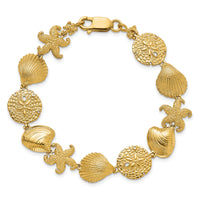 14K Starfish, Shell, Clam Link Bracelet-FB1703-7.5