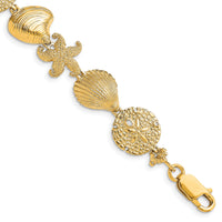 14K Starfish, Shell, Clam Link Bracelet-FB1703-7.5
