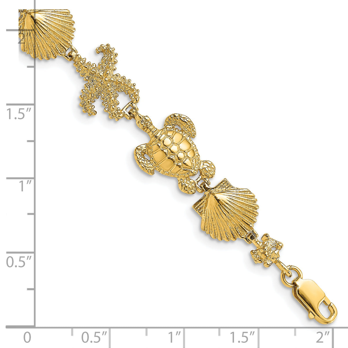 14K Polished Turtle, Shell and Starfish Bracelet-FB1754-7.5