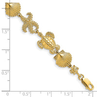 14K Polished Turtle, Shell and Starfish Bracelet-FB1754-7.5
