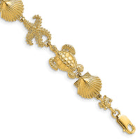 14K Polished Turtle, Shell and Starfish Bracelet-FB1754-7.5