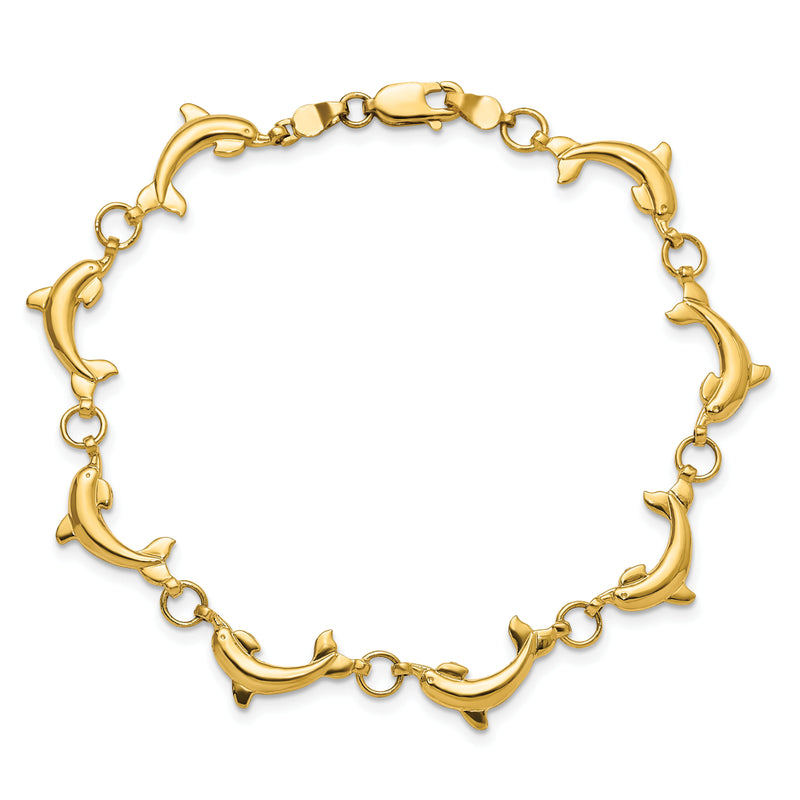 14k Polished Dolphin Bracelet-FB1784-8