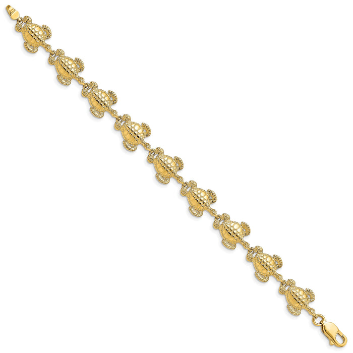 14K Polished / Textured Sea Turtle Bracelet-FB1816-7.25