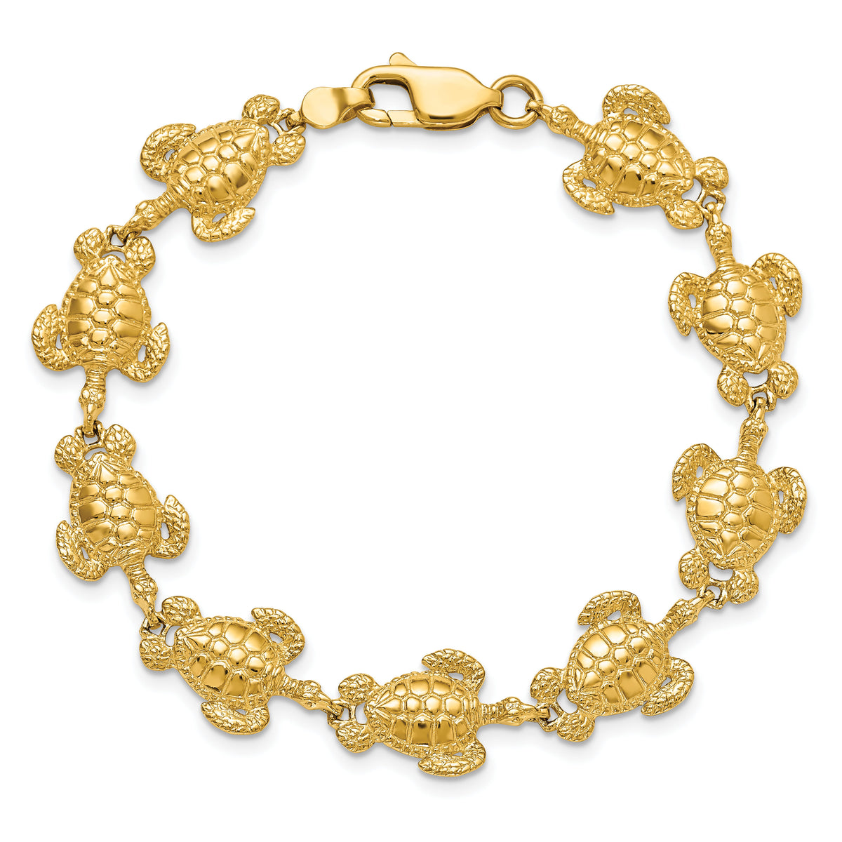 14K Polished / Textured Sea Turtle Bracelet-FB1816-7.25