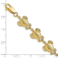 14K Polished / Textured Sea Turtle Bracelet-FB1816-7.25