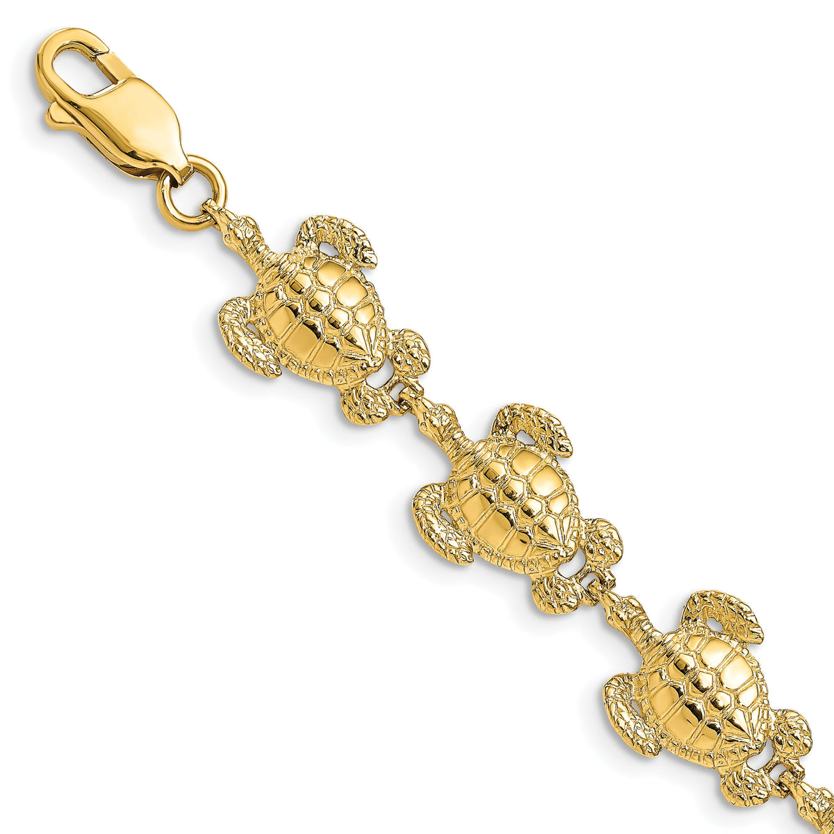 14K Polished / Textured Sea Turtle Bracelet-FB1816-7.25