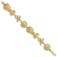 14k Polished Sand Dollar, Starfish, Turtle Link Bracelet-FB1822-7