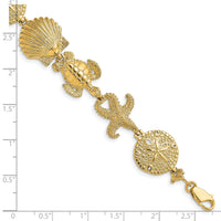 14k Polished Sand Dollar, Starfish, Turtle Link Bracelet-FB1822-7