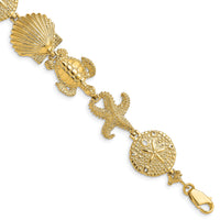14k Polished Sand Dollar, Starfish, Turtle Link Bracelet-FB1822-7