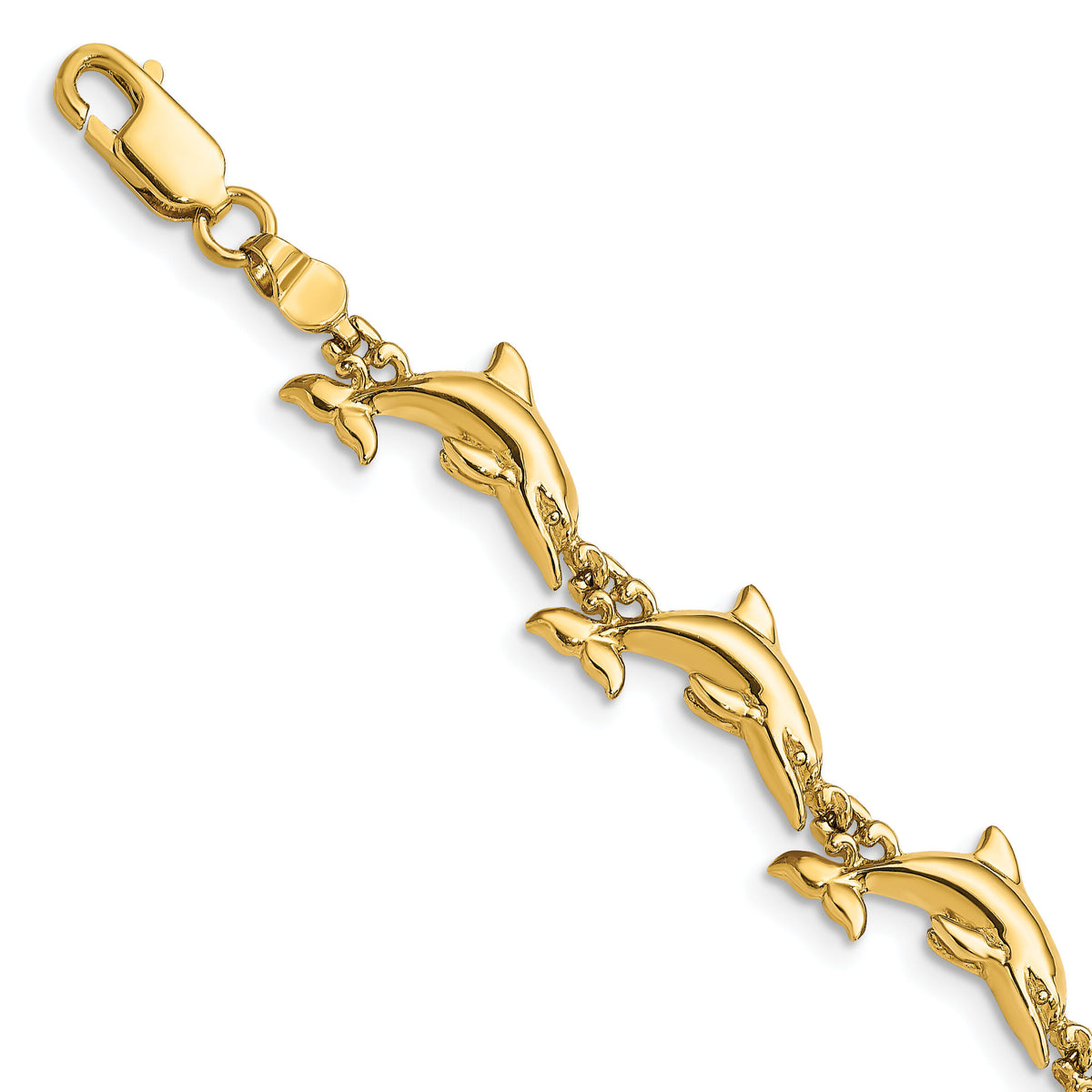14k Polished Dolphin Bracelet-FB1827-7