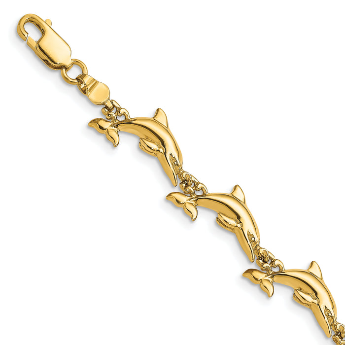 14k Polished Dolphin Bracelet-FB1827-7