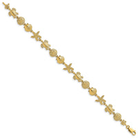 14K Polished Turtle, Sand Dollar, Shell and Starfish Link Bracelet-FB1828-7
