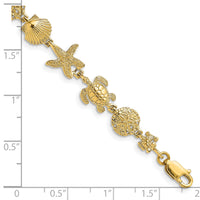14K Polished Turtle, Sand Dollar, Shell and Starfish Link Bracelet-FB1828-7