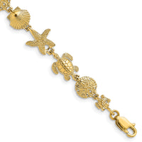14K Polished Turtle, Sand Dollar, Shell and Starfish Link Bracelet-FB1828-7