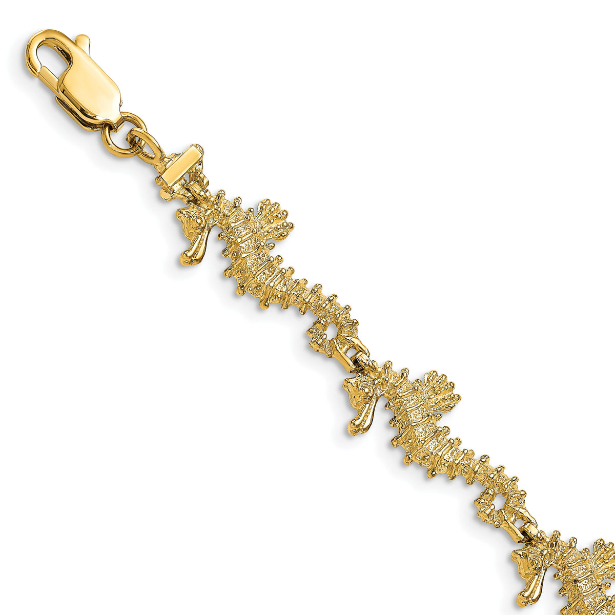 14k Textured 3-D Seahorse Bracelet-FB1829-7.5