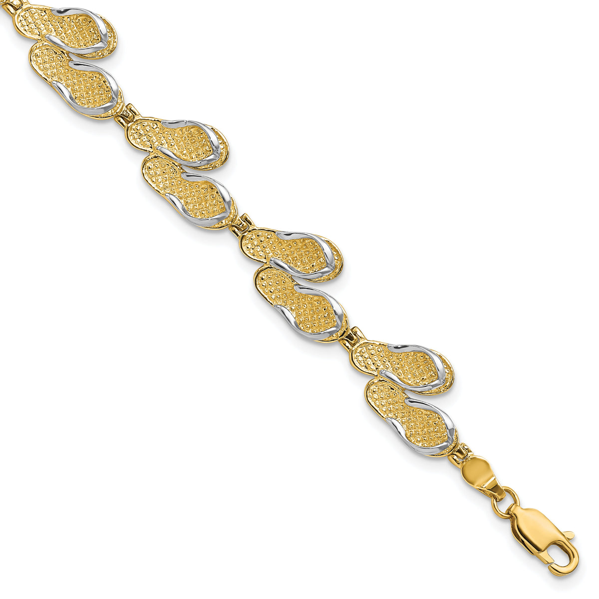14k with Rhodium Flip Flops Bracelet-FB1845-7.25