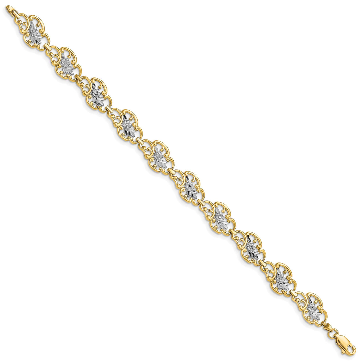 14k and White Rhodium Diamond-Cut Fancy Bracelet-FB1846-7.25