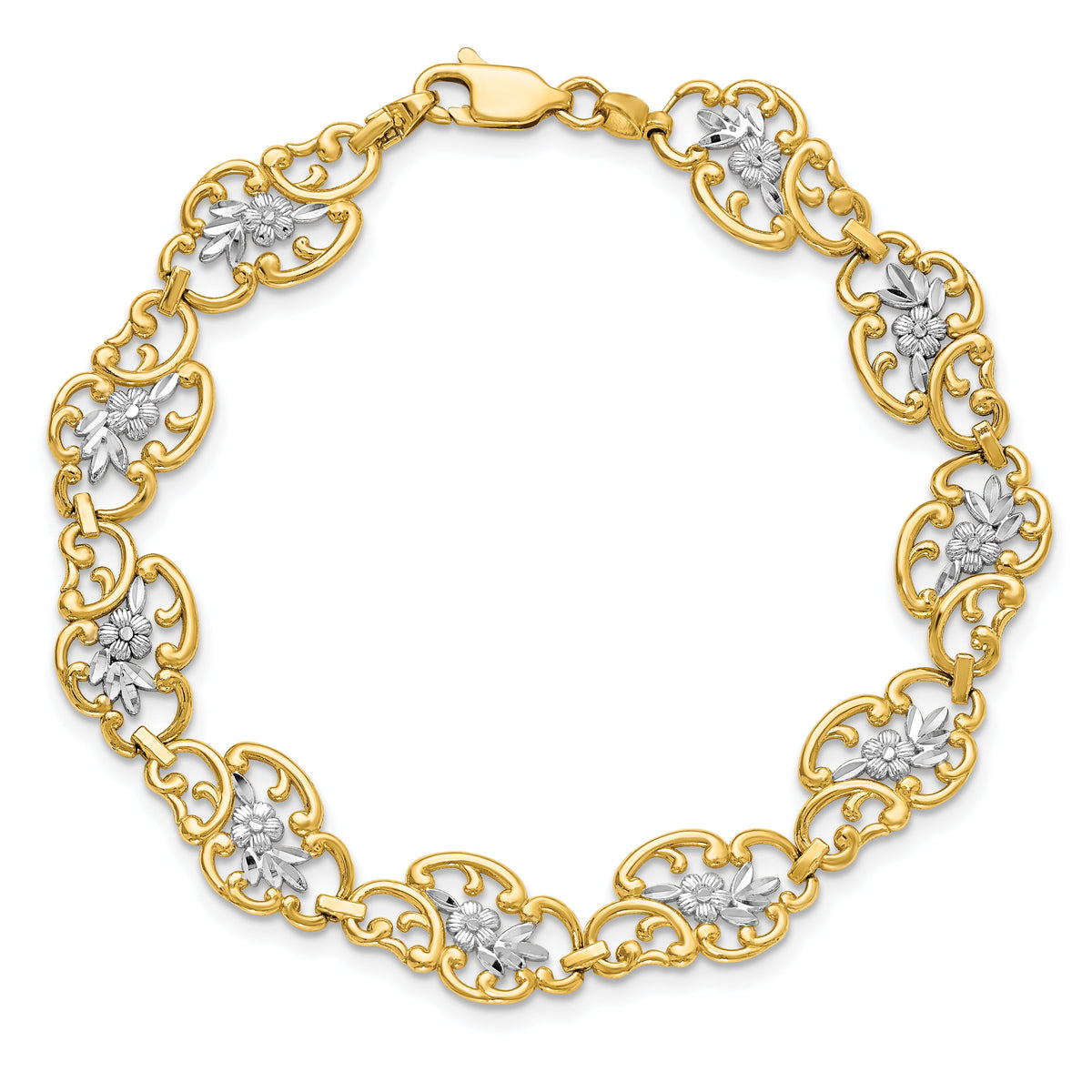 14k and White Rhodium Diamond-Cut Fancy Bracelet-FB1846-7.25