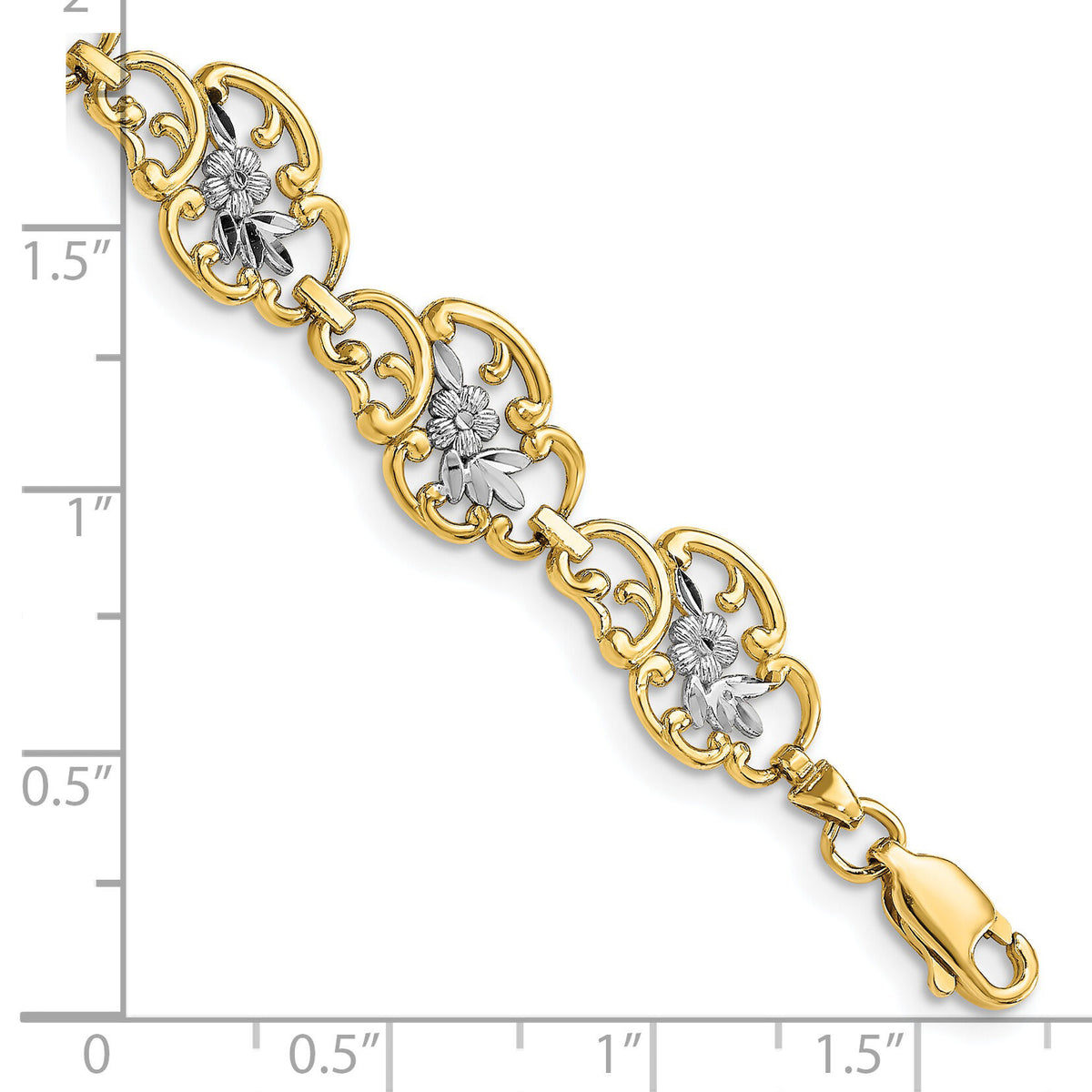 14k and White Rhodium Diamond-Cut Fancy Bracelet-FB1846-7.25
