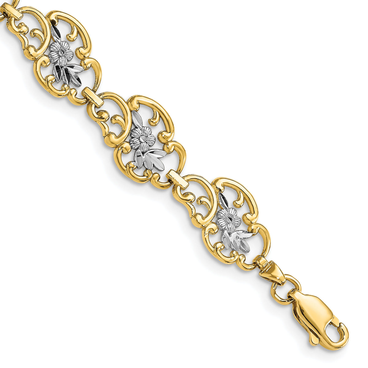 14k and White Rhodium Diamond-Cut Fancy Bracelet-FB1846-7.25