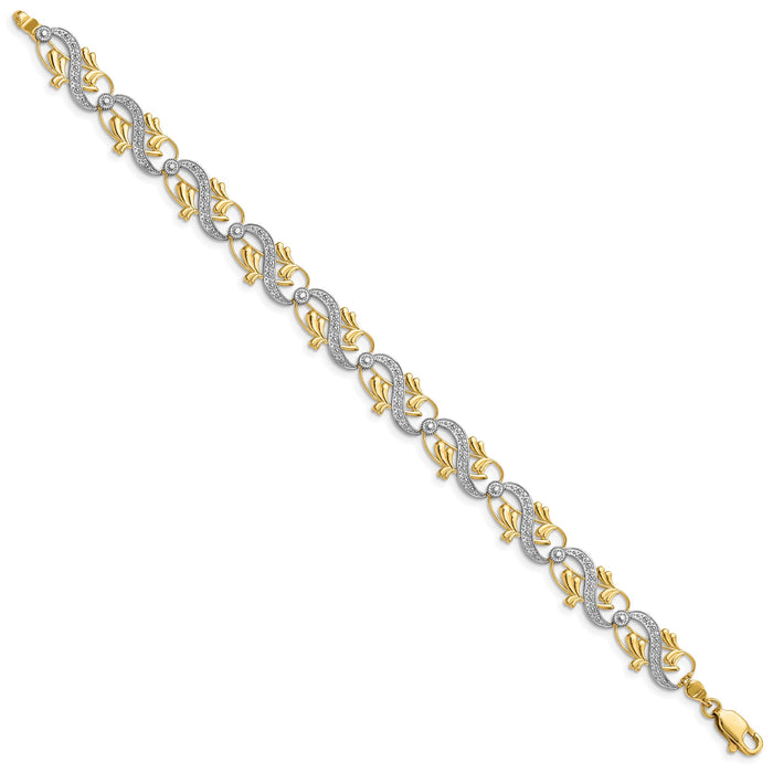 14K and White Rhodium Diamond-Cut Fancy Link Bracelet-FB1847-7.5