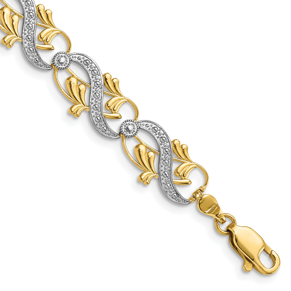 14K and White Rhodium Diamond-Cut Fancy Link Bracelet-FB1847-7.5