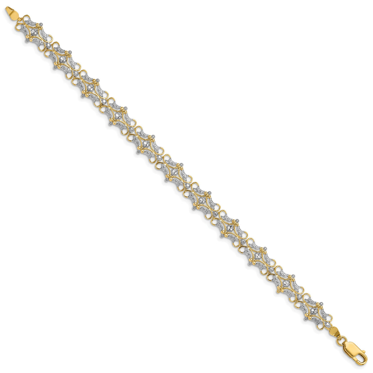 14k and White Rhodium Diamond-Cut Fancy Bracelet-FB1849-7.5