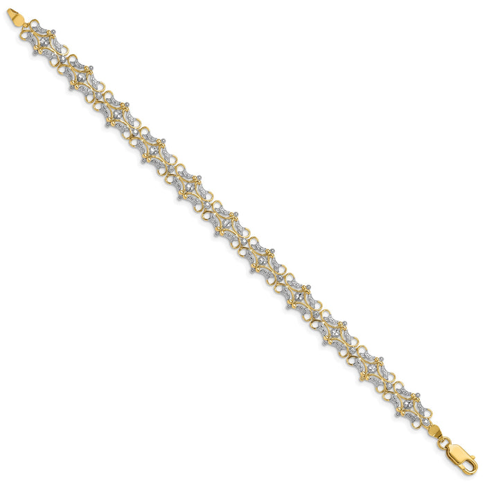 14k and White Rhodium Diamond-Cut Fancy Bracelet-FB1849-7.5