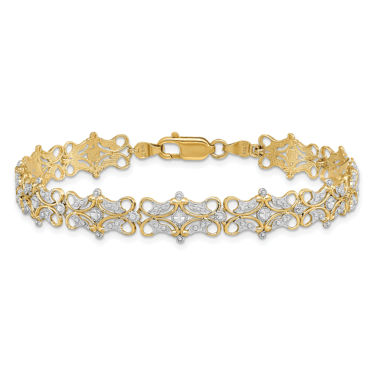14k and White Rhodium Diamond-Cut Fancy Bracelet-FB1849-7.5