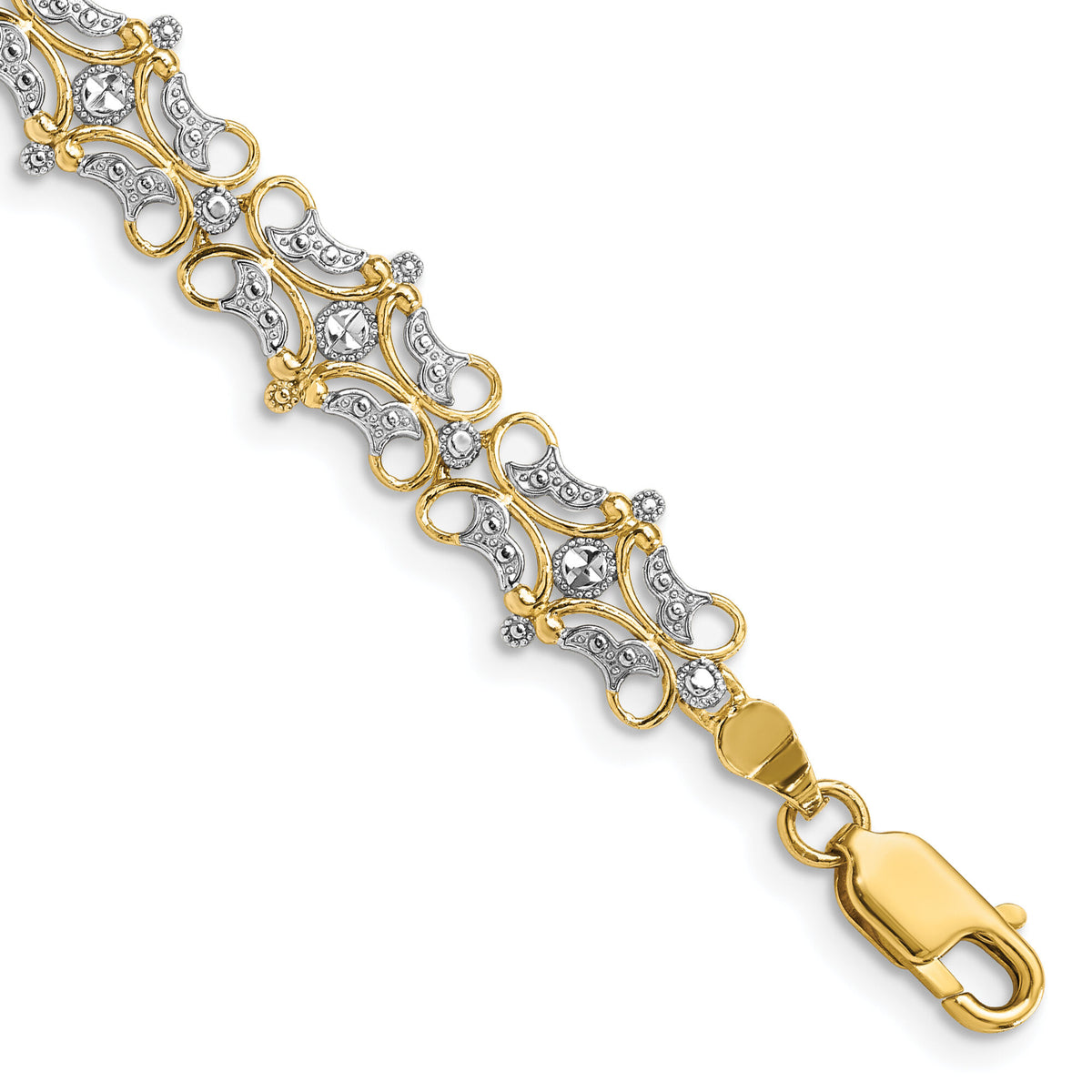 14k and White Rhodium Diamond-Cut Fancy Bracelet-FB1849-7.5