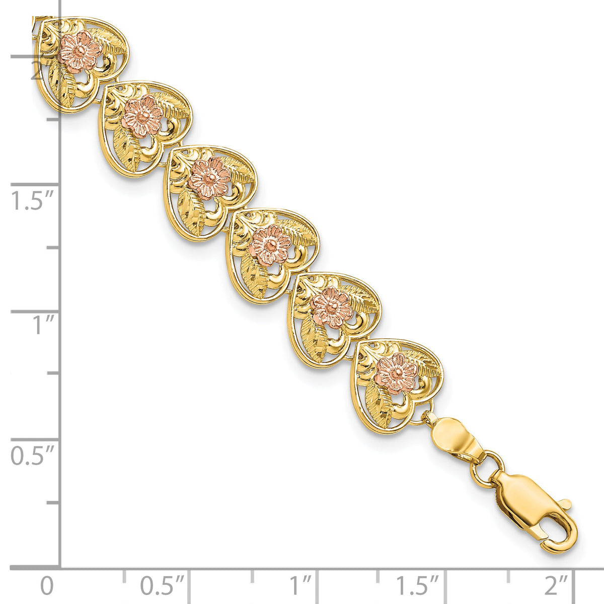 14k Two-tone D/C Heart w/Flowers 7.25in Bracelet-FB1850-7.25