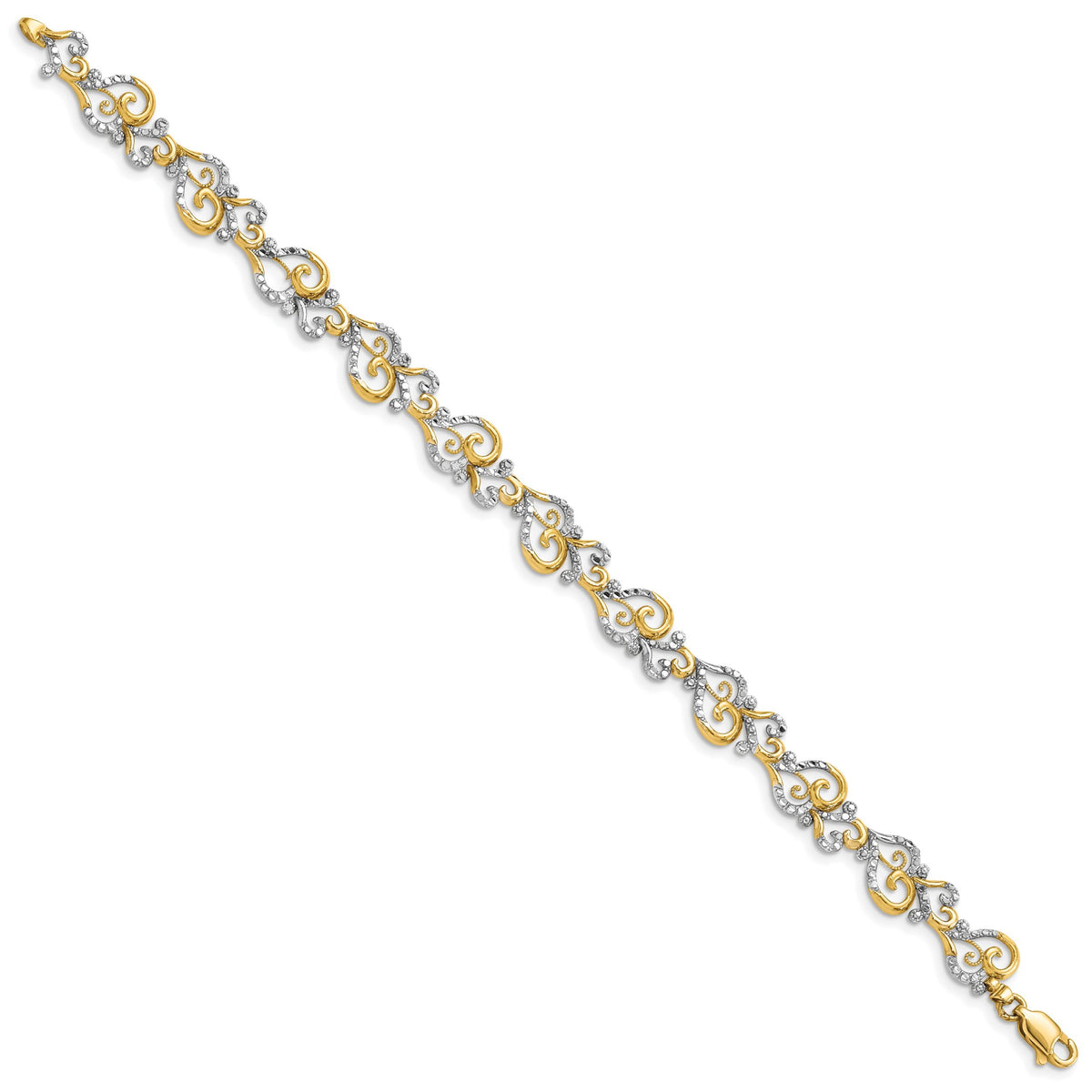 14K and White Rhodium Diamond-Cut Fancy Link Bracelet-FB1852-7.5