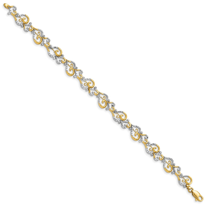 14K and White Rhodium Diamond-Cut Fancy Link Bracelet-FB1852-7.5